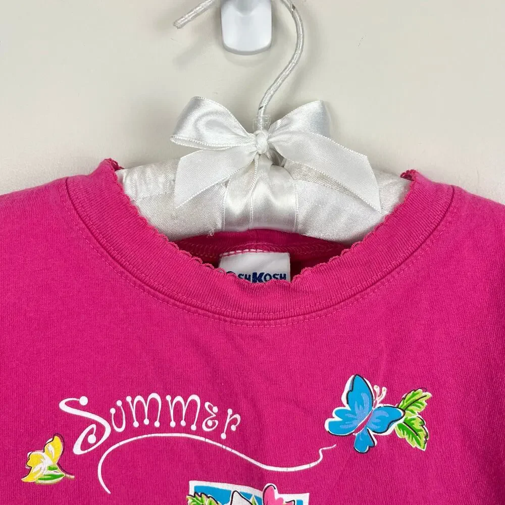Vintage OshKosh B'gosh Tropical Butterfly Pink Tee Shirt 6 USA